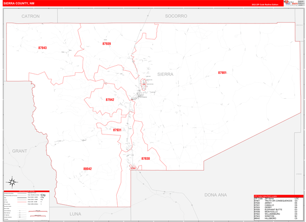 Sierra County Wall Map Red Line Style