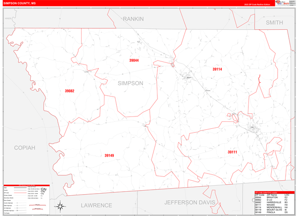 Simpson County Digital Map Red Line Style