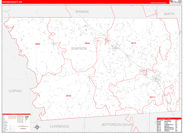 Simpson County, MS Zip Code Map