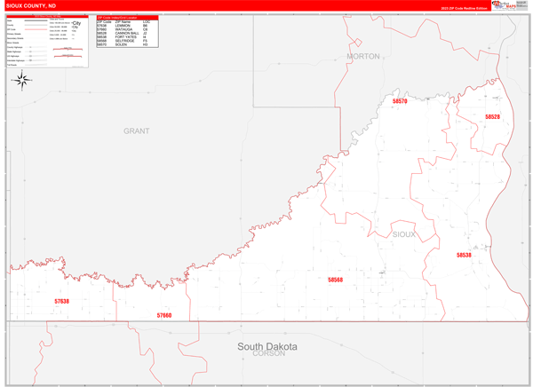 Sioux County, ND Zip Code Wall Map