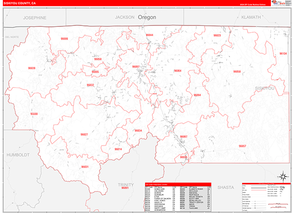 Siskiyou County, CA Map Red Line Style