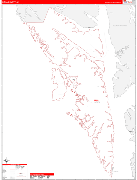 Sitka County Wall Map Red Line Style