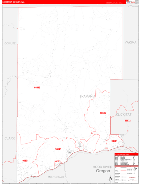 Skamania County Wall Map Red Line Style