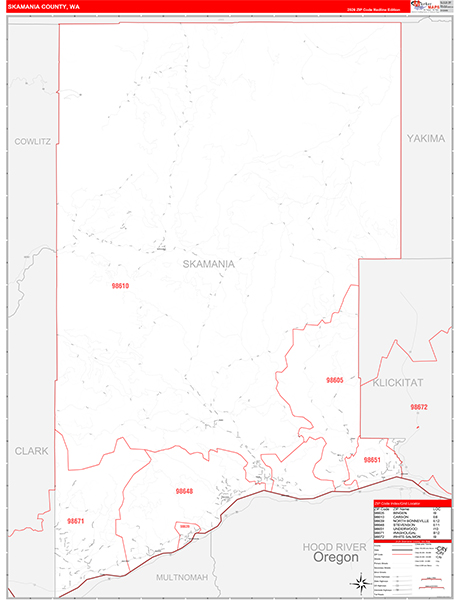 Skamania County, WA Wall Map Red Line Style