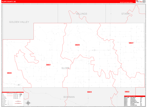 Slope County, ND Zip Code Wall Map