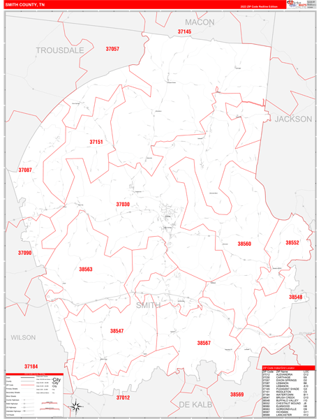 Smith County, TN Zip Code Map