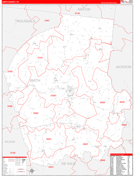 Smith County, TN Zip Code Map