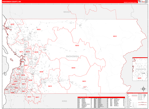 Snohomish County, WA Wall Map Red Line Style