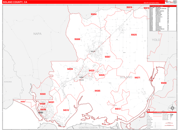 Solano County Digital Map Red Line Style