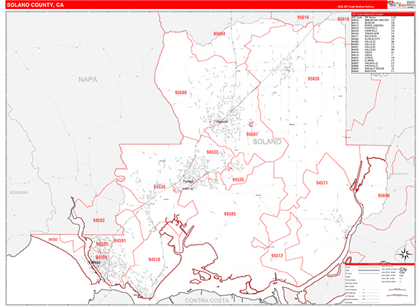 Solano County, CA Map Red Line Style