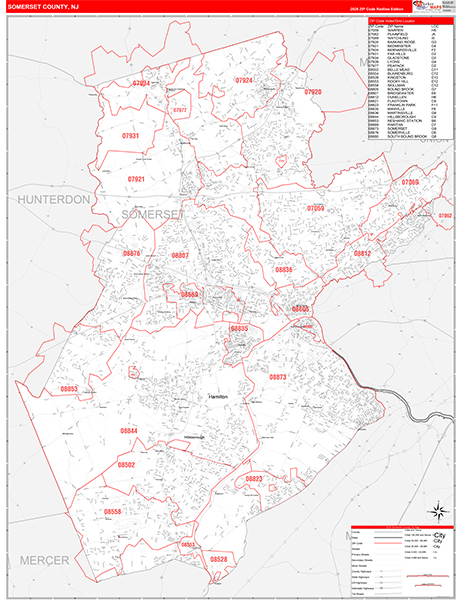 Somerset County, NJ Zip Code Map