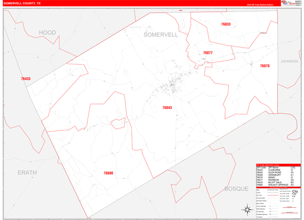 Somervell County Digital Map Red Line Style