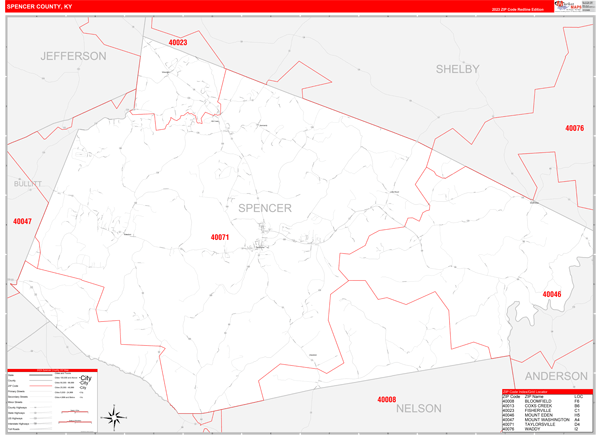 Spencer County, KY Zip Code Map