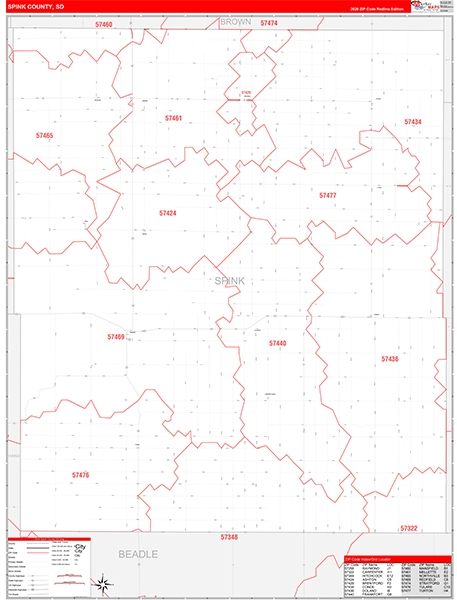 Spink County, SD Carrier Route Wall Map