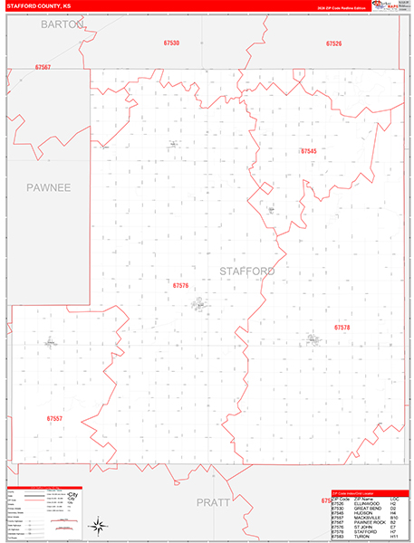 Stafford County, KS Zip Code Wall Map