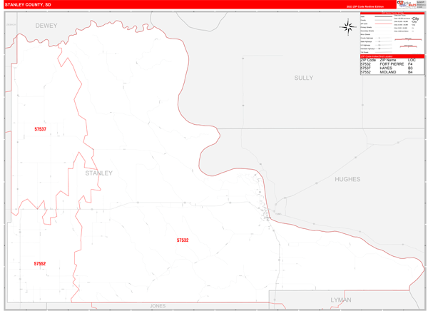 Stanley County Digital Map Red Line Style