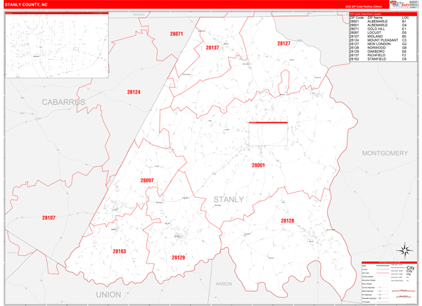 Stanly County Digital Map Red Line Style