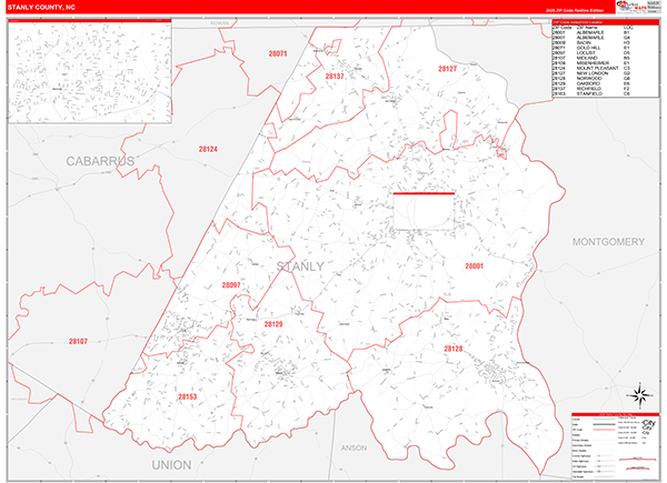 Stanly County, NC Zip Code Map
