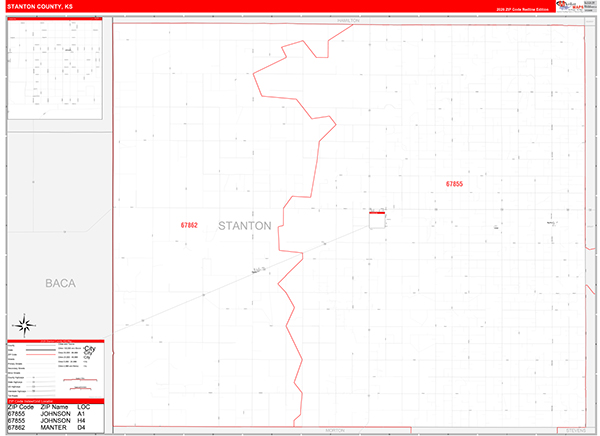 Stanton County, KS Zip Code Wall Map