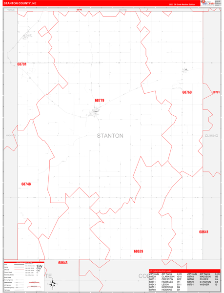 Stanton County, NE Wall Map Red Line Style