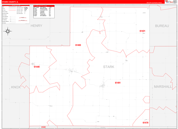 Stark County, IL Wall Map Red Line Style