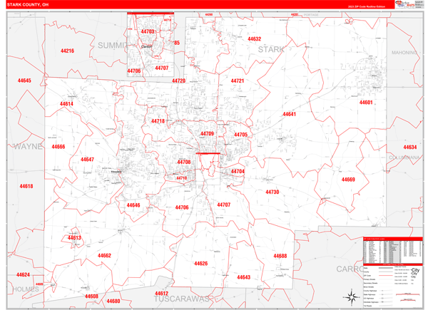Stark County, OH Wall Map Red Line Style
