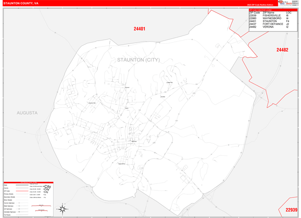 Staunton County Digital Map Red Line Style
