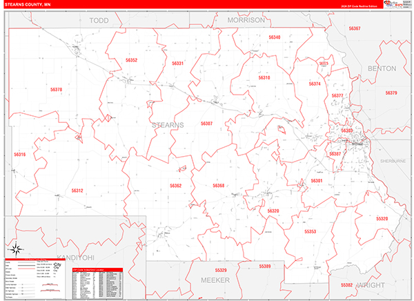 Stearns County, MN Zip Code Map