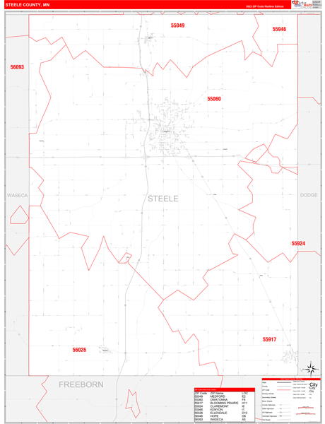 Steele County, MN Zip Code Wall Map