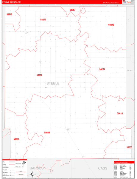 Steele County, ND Wall Map Red Line Style