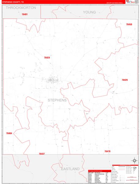 Stephens County, TX Zip Code Wall Map