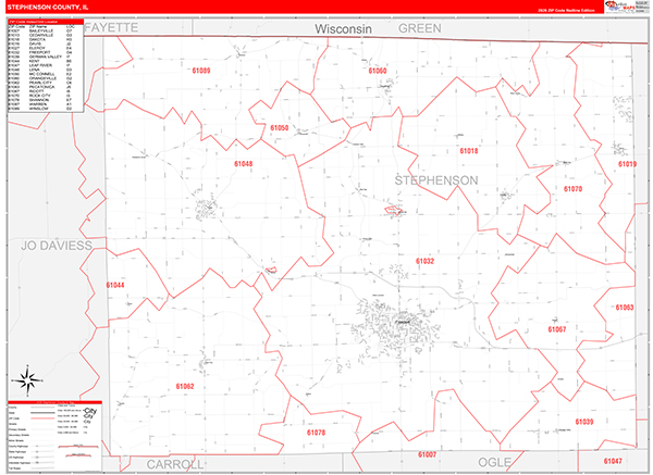 Stephenson County, IL Zip Code Map