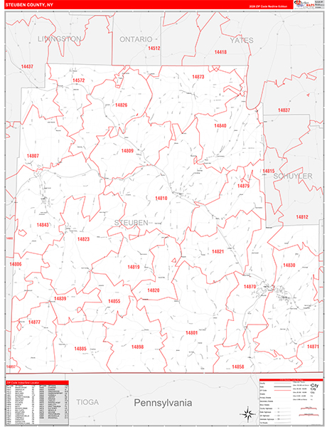 Steuben County, NY Zip Code Map