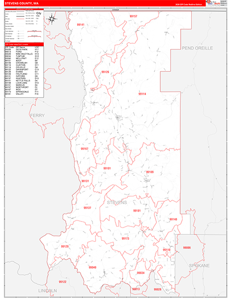 Stevens County, WA Zip Code Map