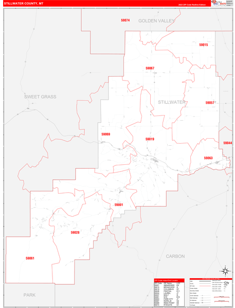 Stillwater County, MT Zip Code Wall Map