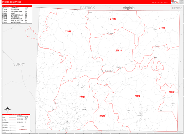 Stokes County, NC Wall Map Red Line Style