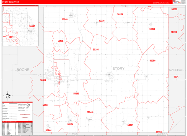 Story County Digital Map Red Line Style