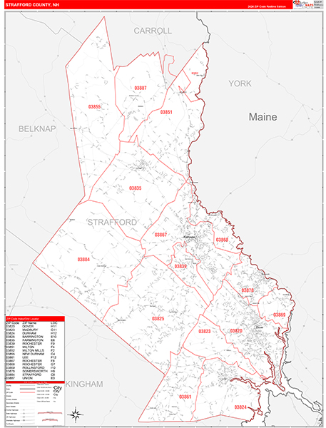 Strafford County, NH Zip Code Map