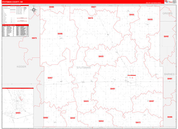 Stutsman County Digital Map Red Line Style