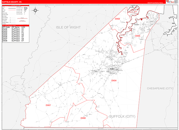 Suffolk County, VA Zip Code Map