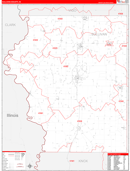 Sullivan County, IN Zip Code Map