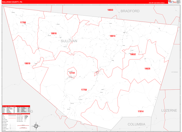 Sullivan County Digital Map Red Line Style