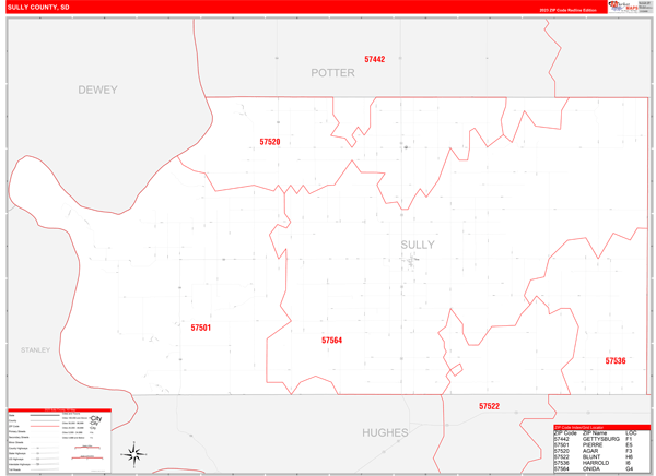 Sully County Wall Map Red Line Style