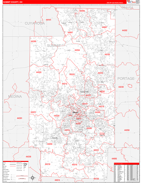 Summit County, OH Zip Code Map