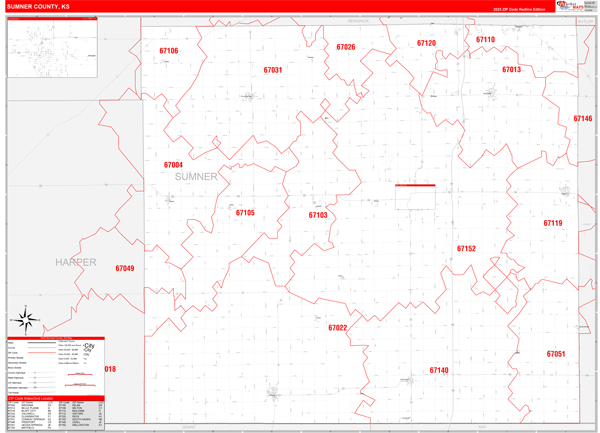 Sumner County, KS Zip Code Wall Map