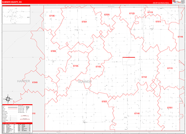 Sumner County, KS Zip Code Wall Map