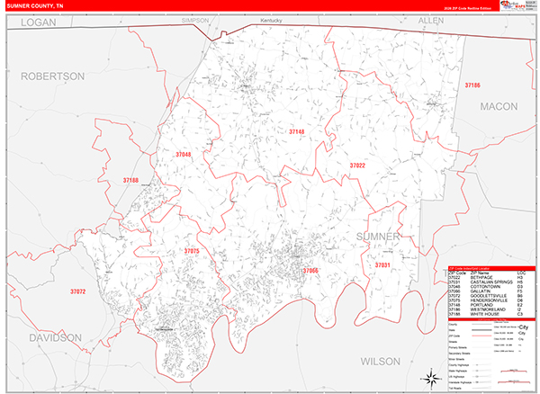Sumner County, TN Zip Code Map