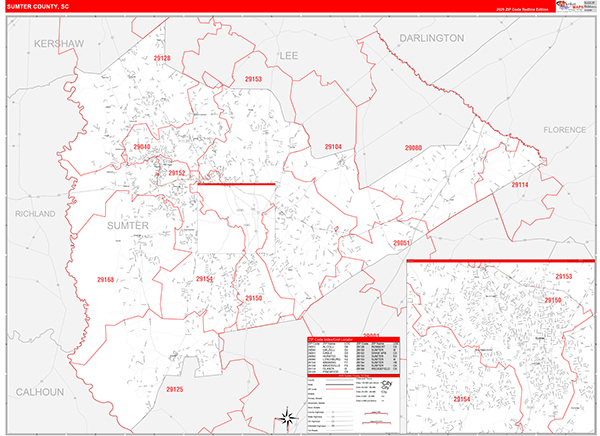Sumter County, SC Zip Code Wall Map