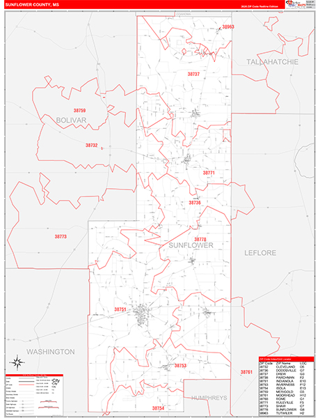 Sunflower County, MS Zip Code Map