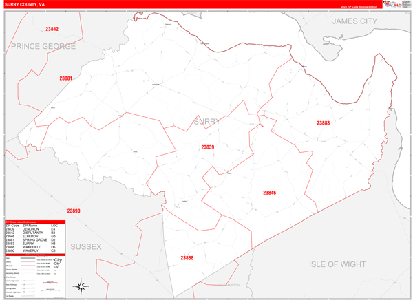 Surry County Digital Map Red Line Style